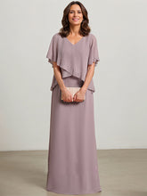 Sheath/Column V-Neck Floor-Length Chiffon Mother of the Bride Dress With Rhinestone